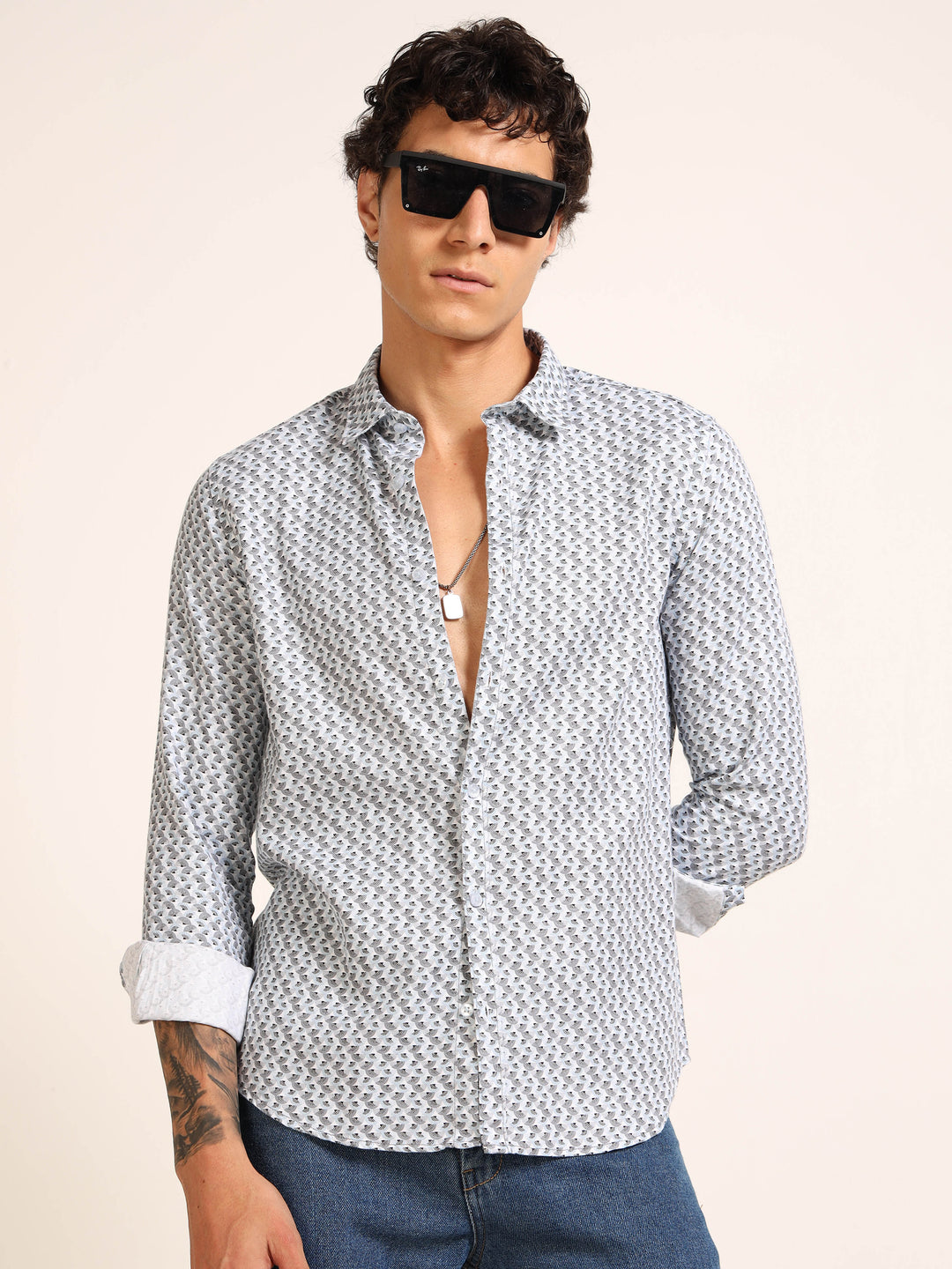 Light Blue Regular Fit Printed Shirt