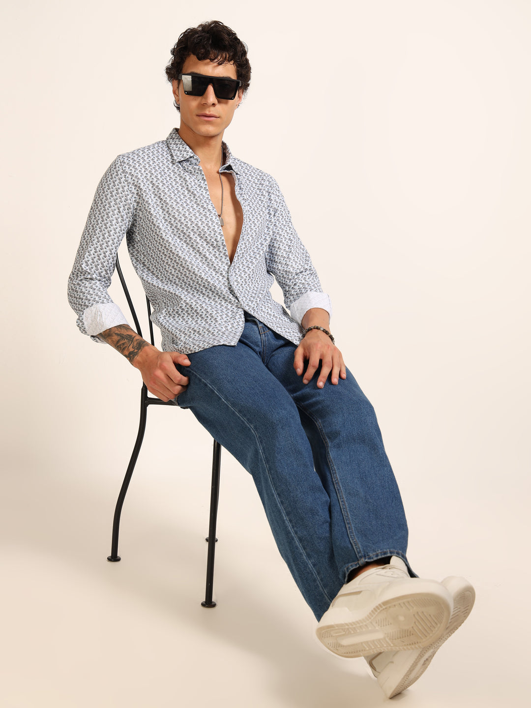 Light Blue Regular Fit Printed Shirt