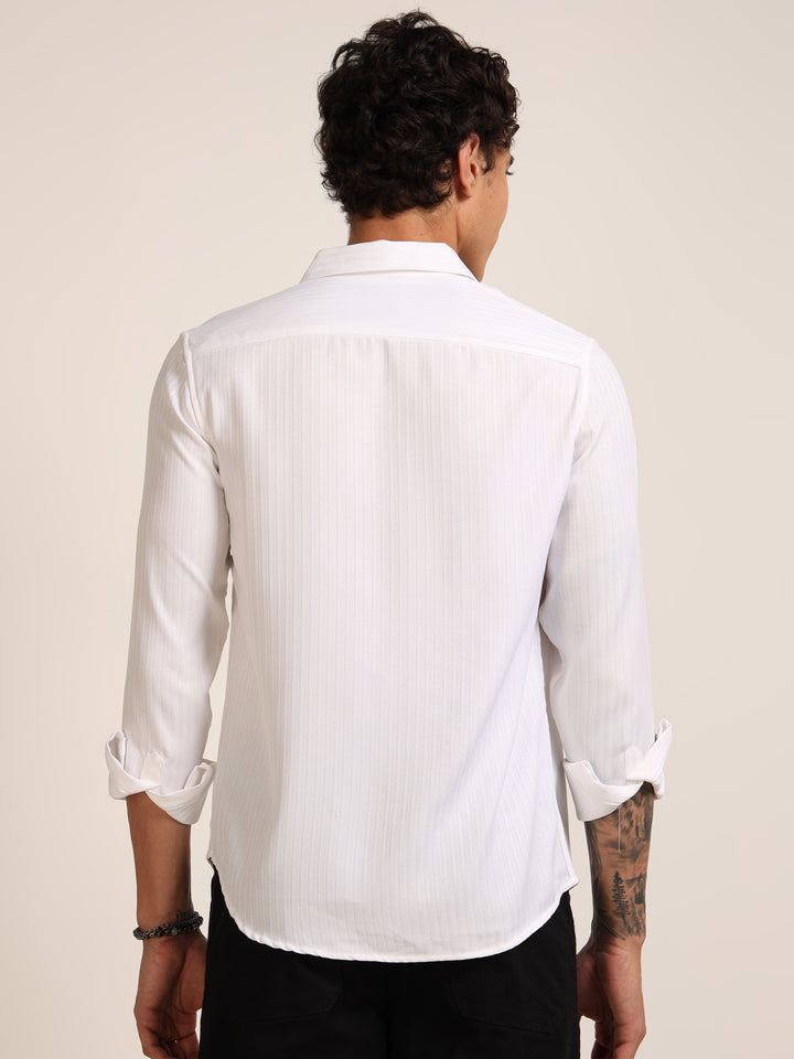 White Regular Fit Textured Shirt Structured Shirt Bushirt