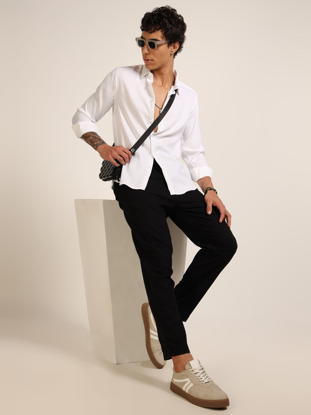 White Regular Fit Textured Shirt Structured Shirt Bushirt