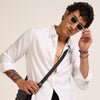 White Regular Fit Textured Shirt Structured Shirt Bushirt