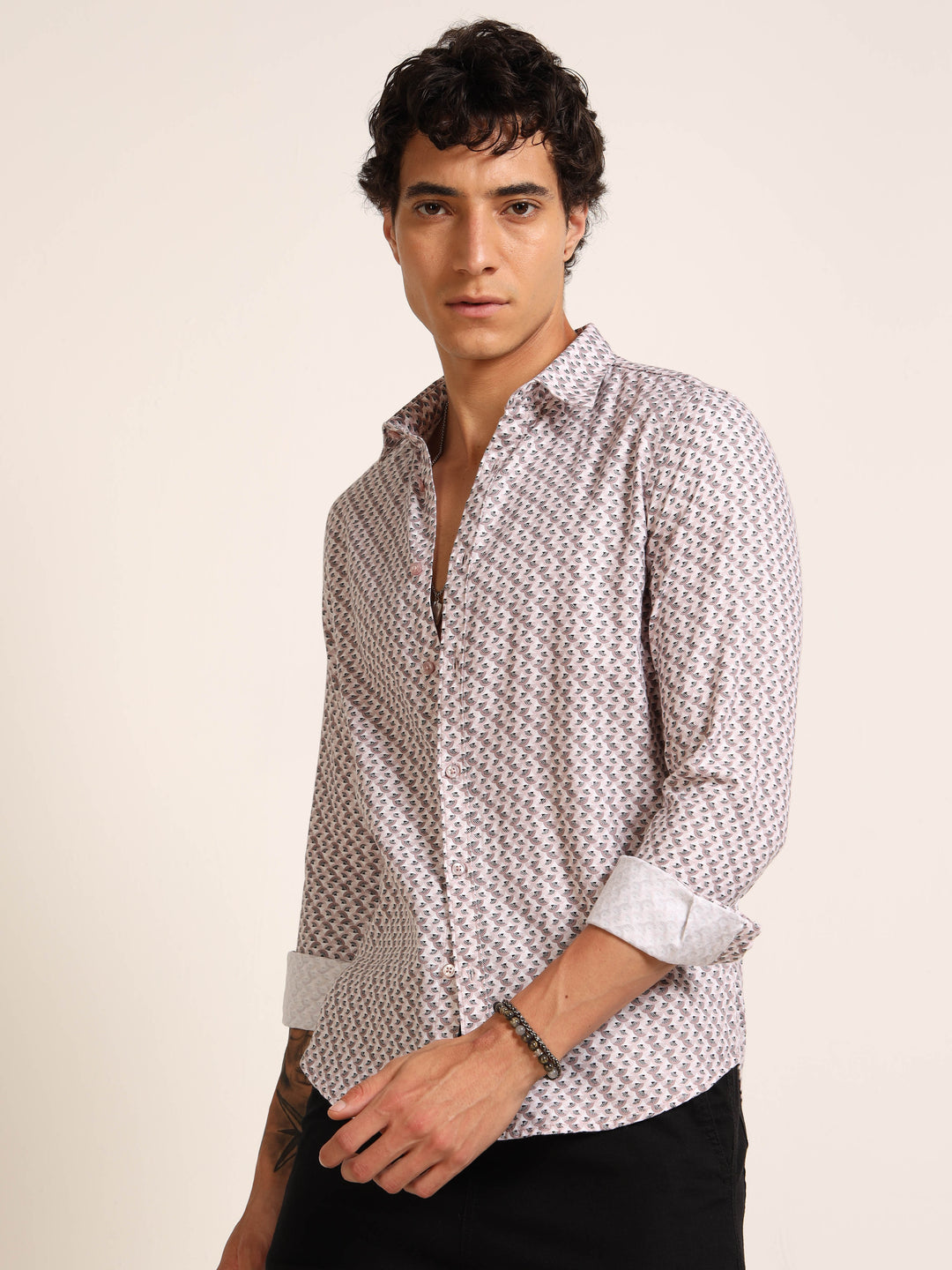 Light Pink Regular Fit Printed Shirt