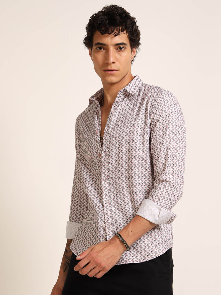 Light Pink Regular Fit Printed Shirt
