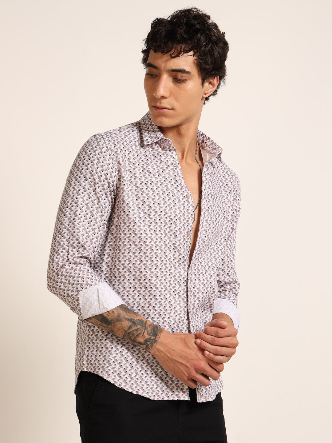 Light Pink Regular Fit Printed Shirt