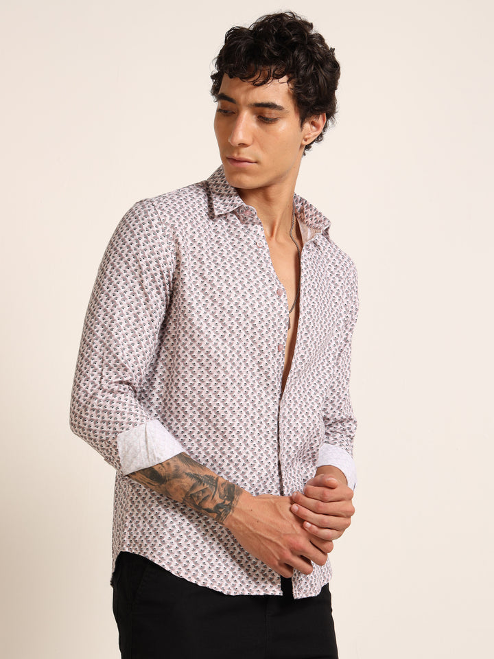 Light Pink Regular Fit Printed Shirt