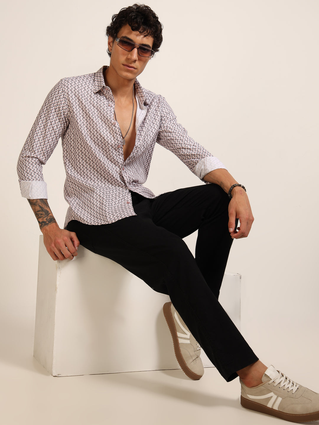 Light Pink Regular Fit Printed Shirt