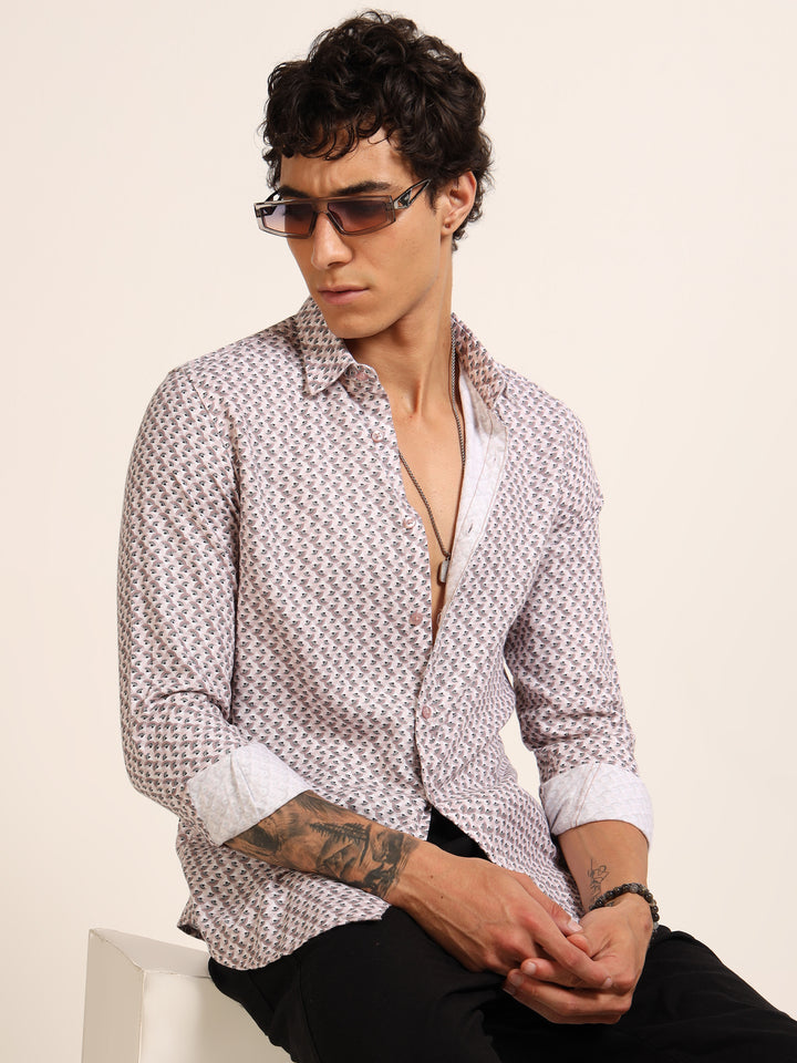 Light Pink Regular Fit Printed Shirt