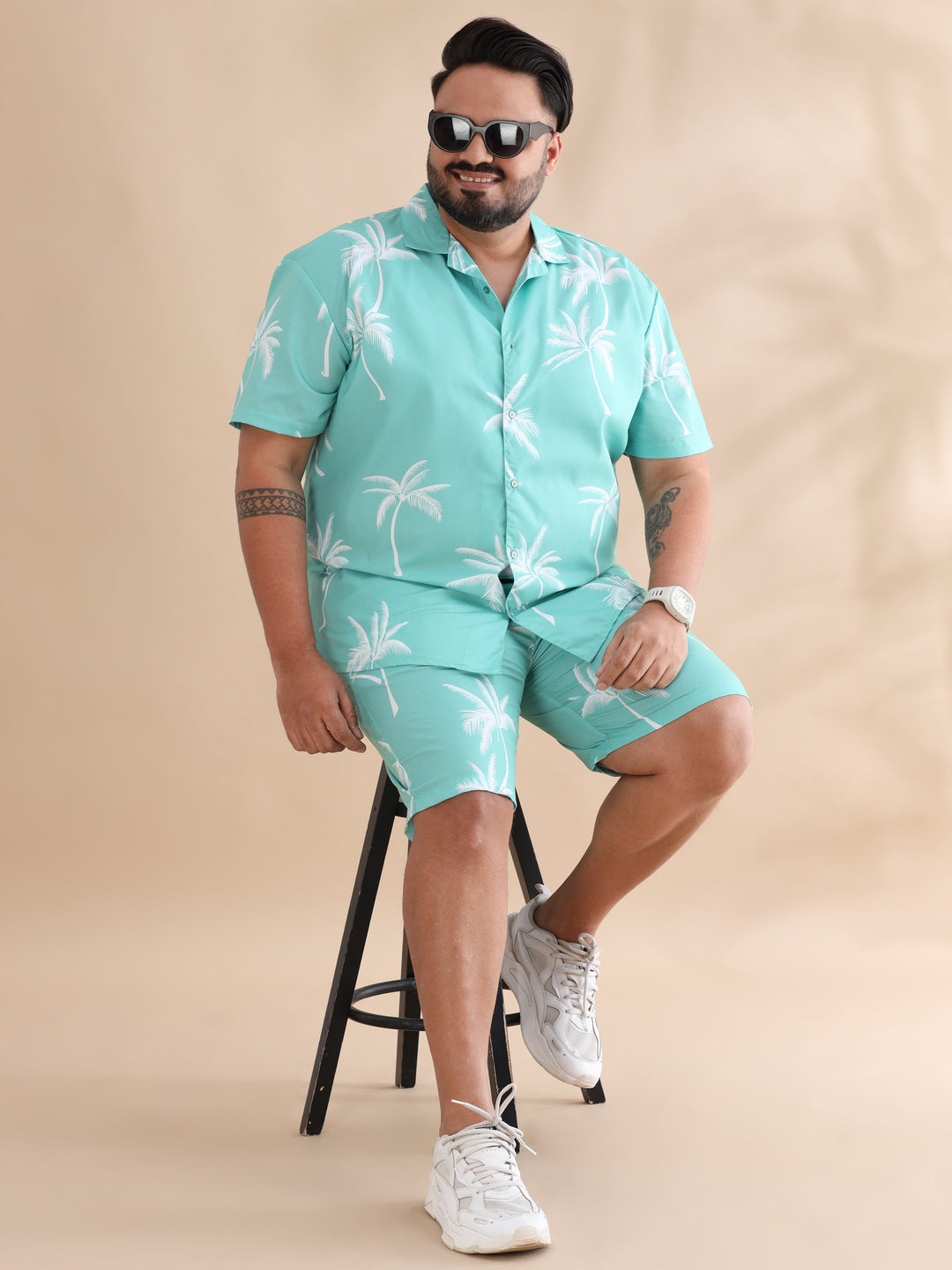 Palm Tree Mint Green Plus Size Co-Ords Plus Size Co-Ords Bushirt   