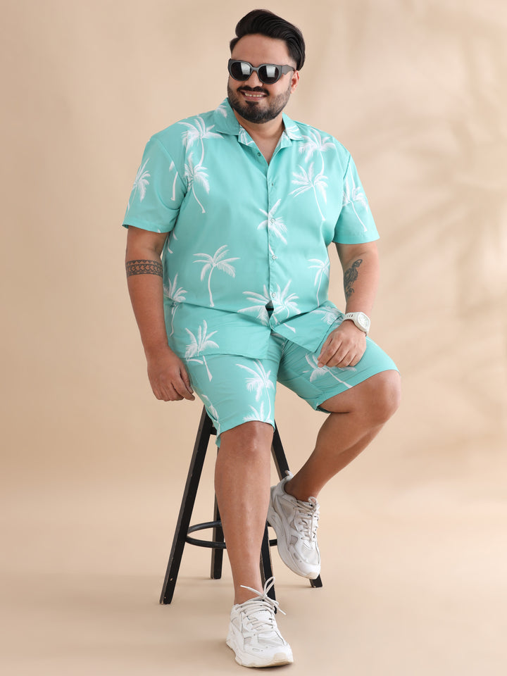 Palm Tree Mint Green Plus Size Co-Ords Plus Size Co-Ords Bushirt   