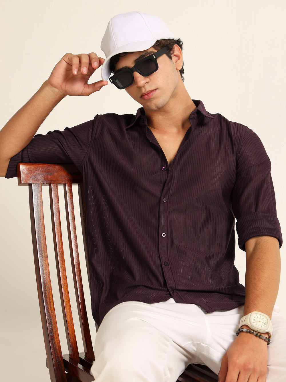 Wine Regular Fit Corduroy Shirt corduroy Shirt Bushirt