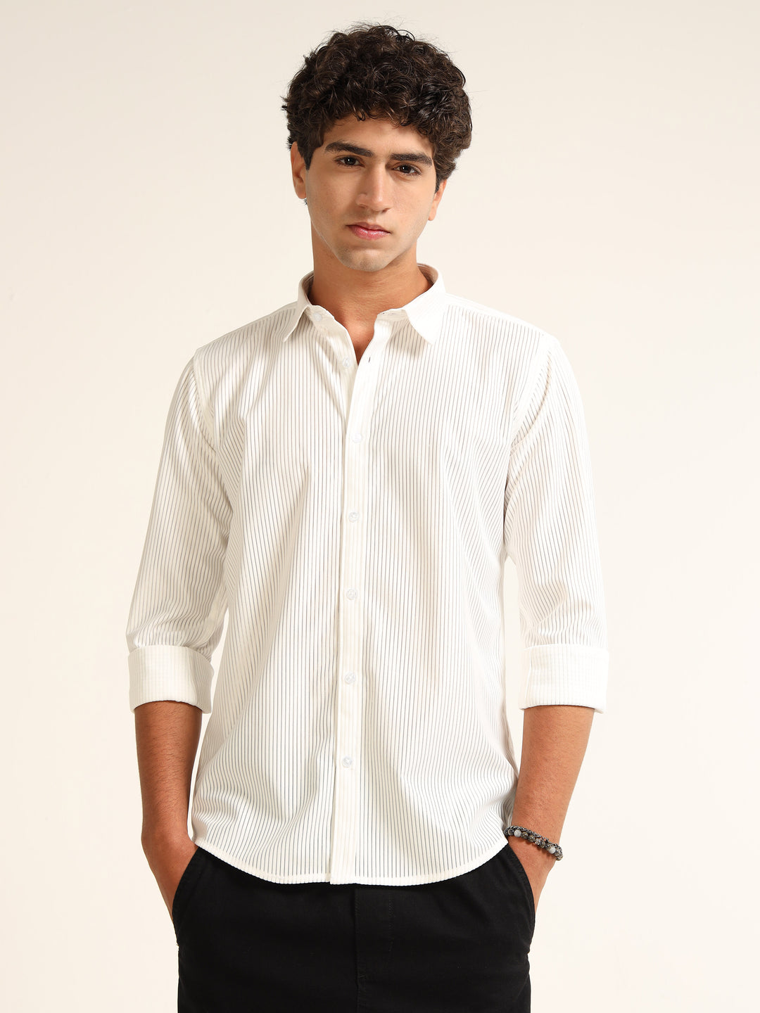 White Regular Fit Corduroy Shirt corduroy Shirt Bushirt