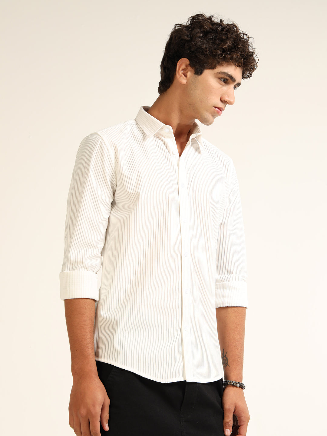 White Regular Fit Corduroy Shirt corduroy Shirt Bushirt