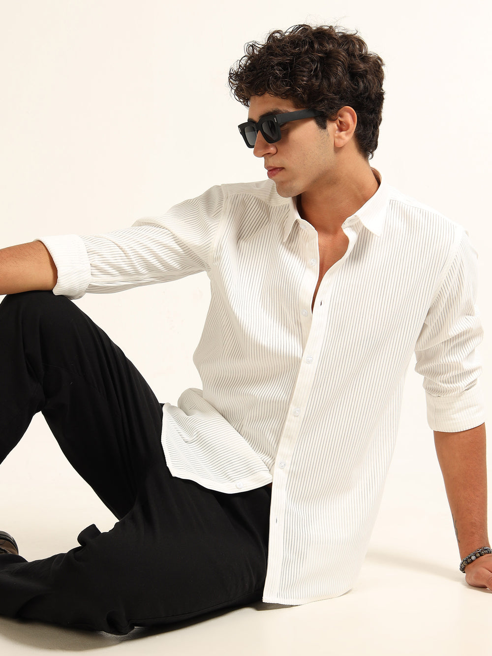 White Regular Fit Corduroy Shirt corduroy Shirt Bushirt