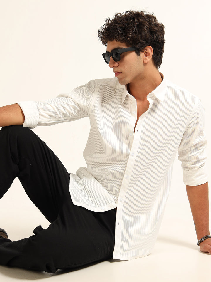 White Regular Fit Corduroy Shirt corduroy Shirt Bushirt