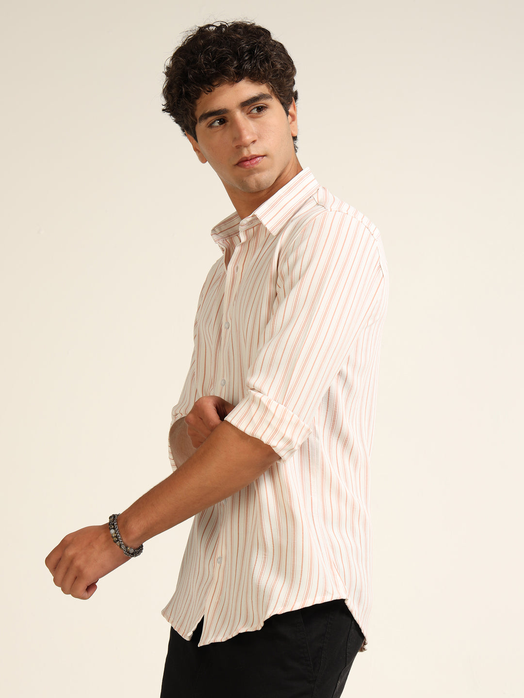 Orange Regular Fit Stripe Shirt