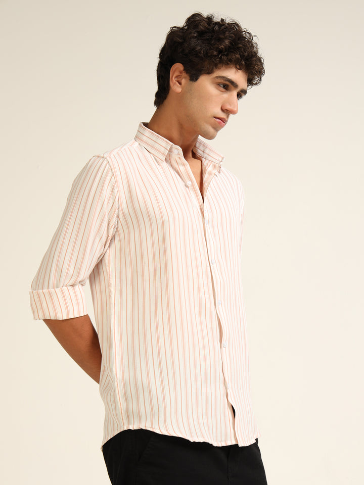 Orange Regular Fit Stripe Shirt