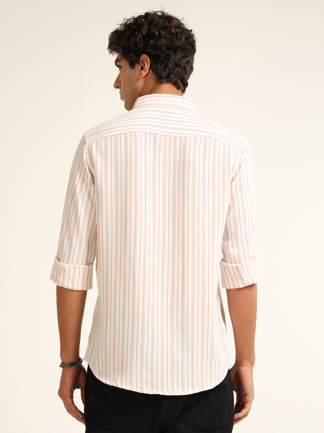 Orange Regular Fit Stripe Shirt