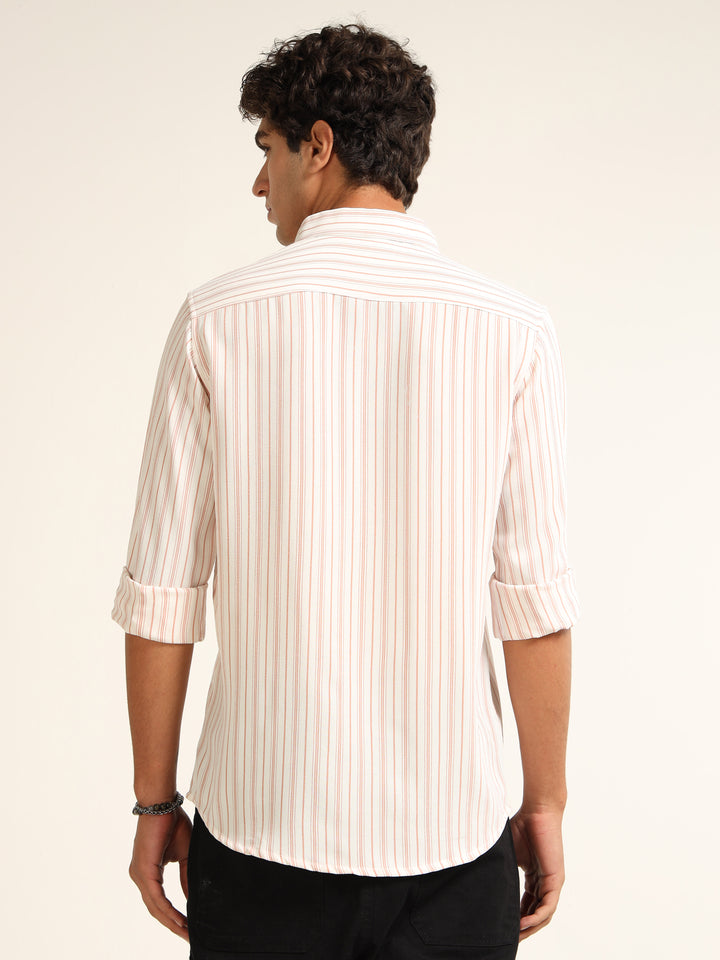 Orange Regular Fit Stripe Shirt