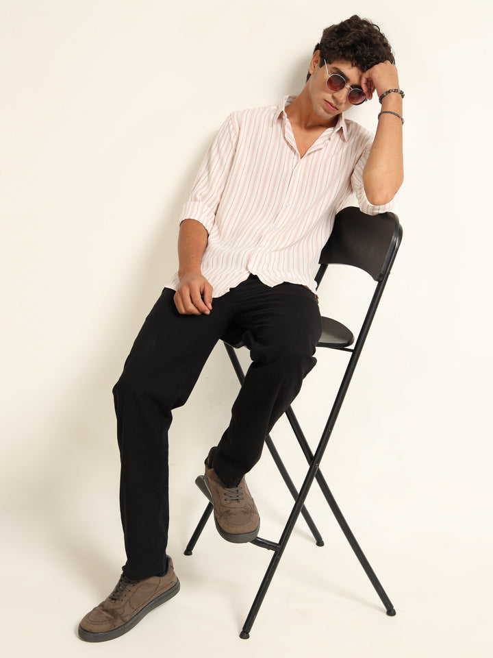 Orange Regular Fit Stripe Shirt