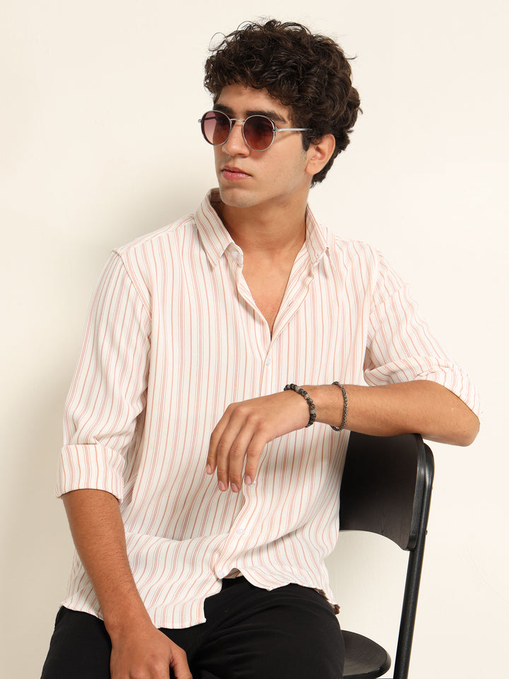 Orange Regular Fit Stripe Shirt
