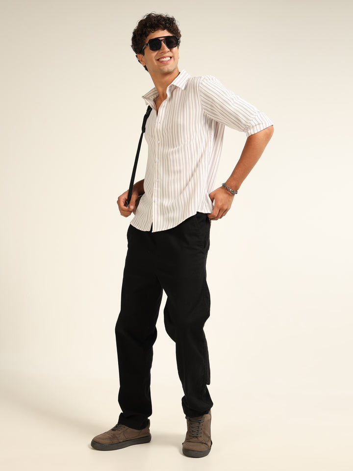 Maroon Regular Fit Stripe Shirt