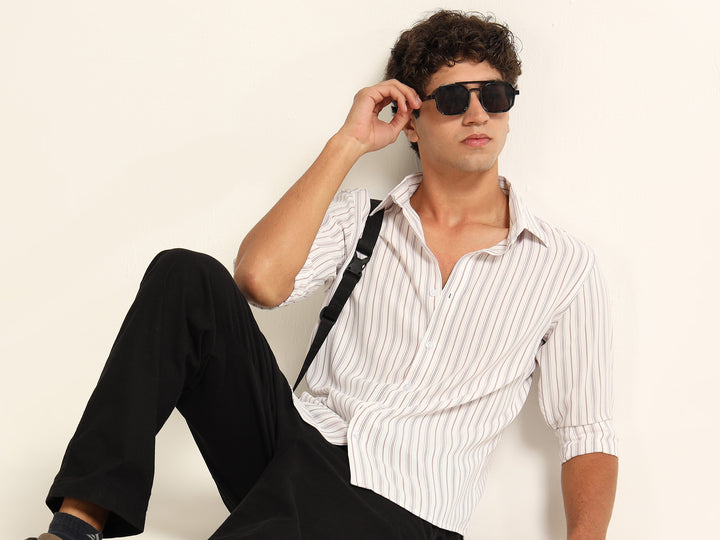 Maroon Regular Fit Stripe Shirt