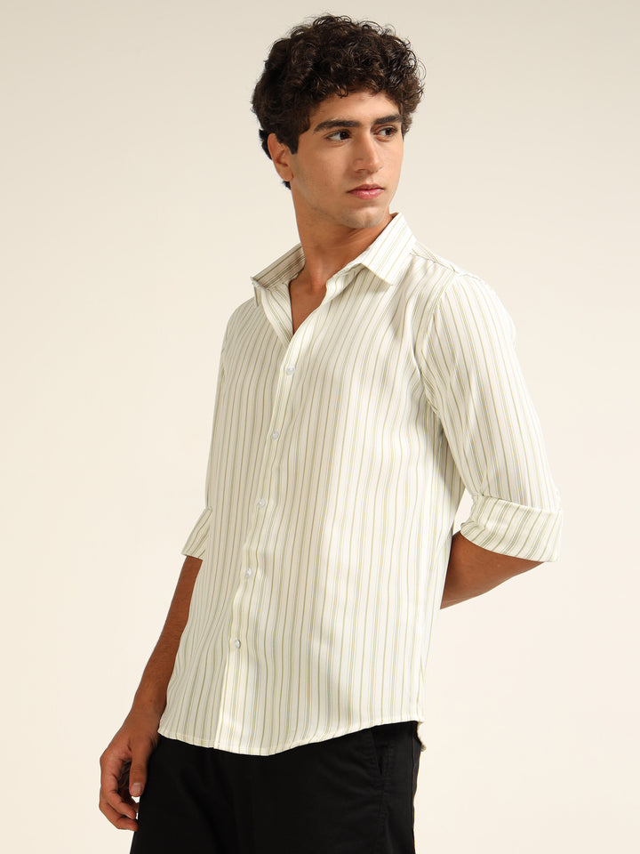 Green Regular Fit Stripe Shirt