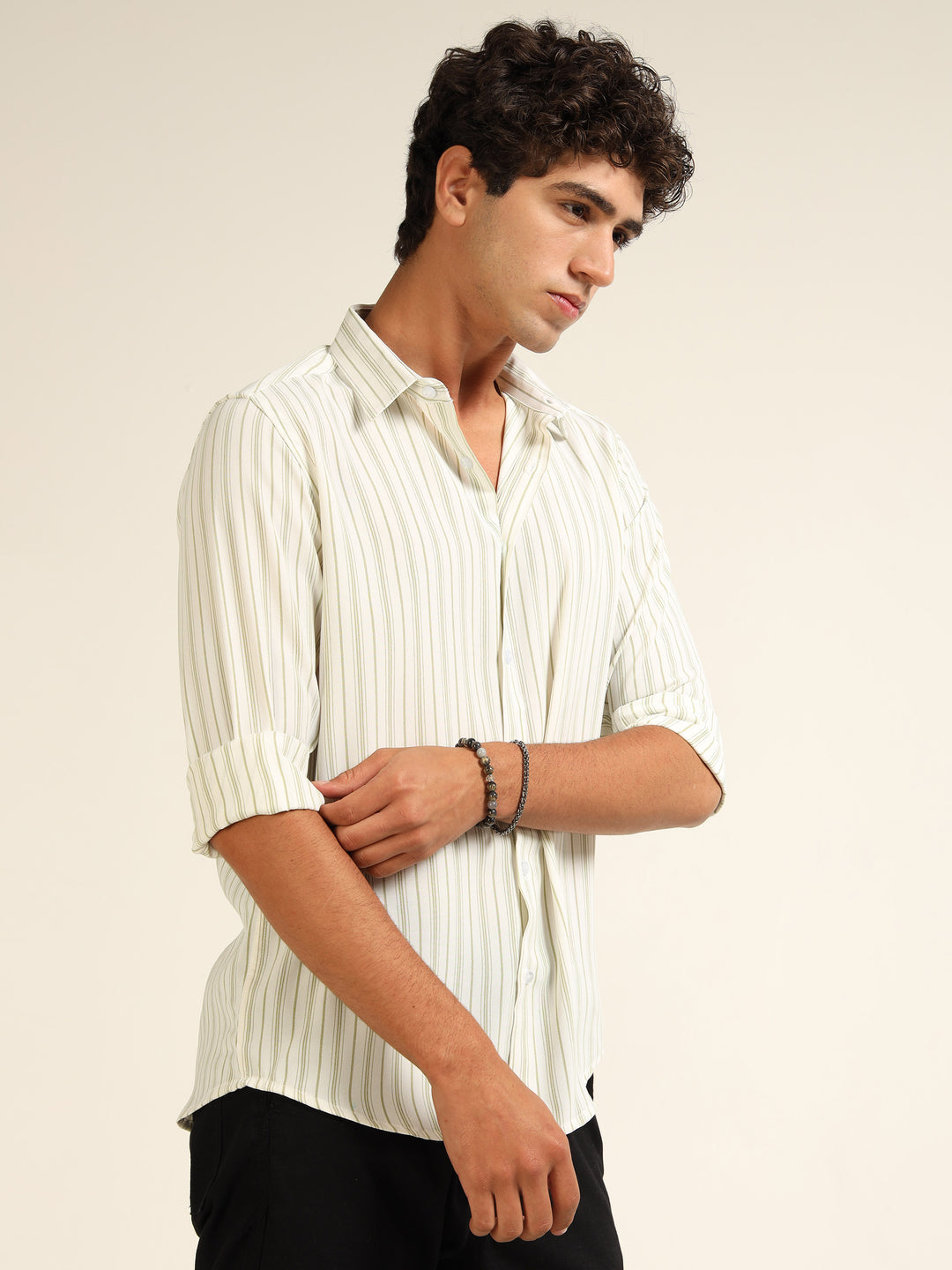 Green Regular Fit Stripe Shirt