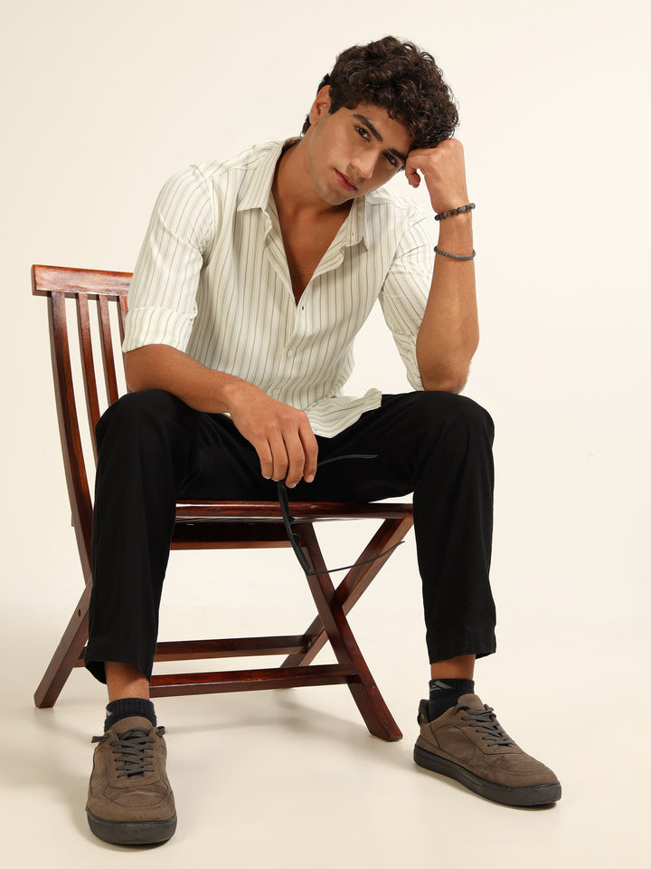 Green Regular Fit Stripe Shirt