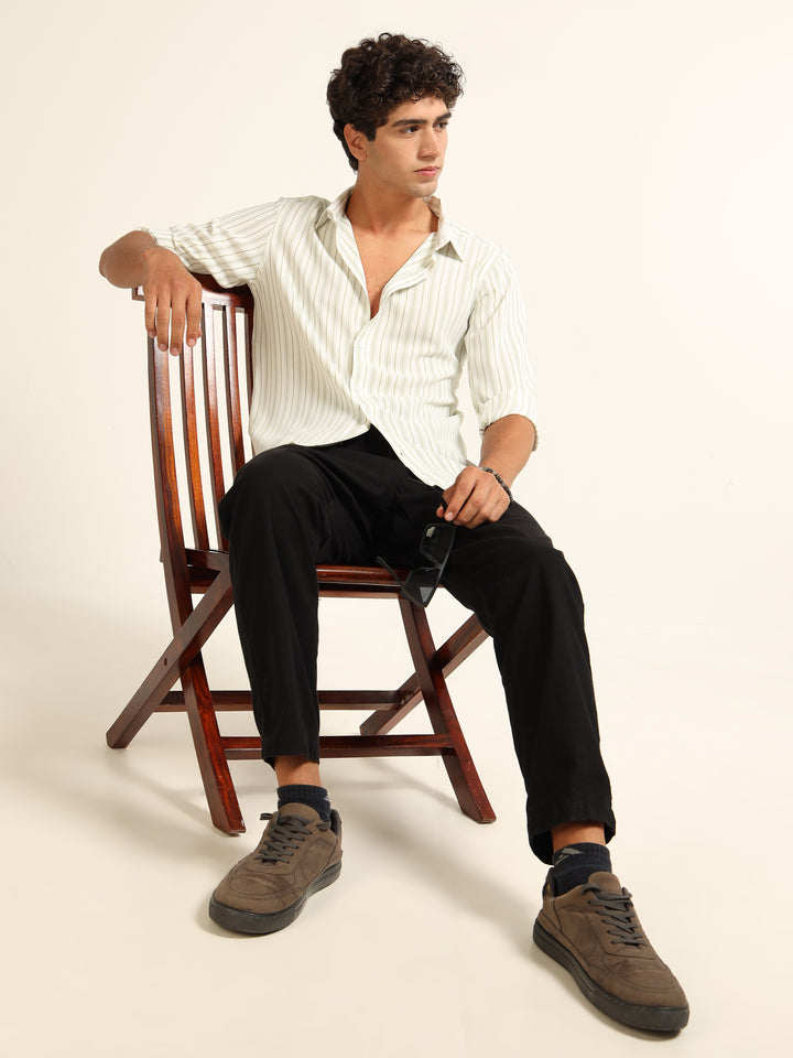 Green Regular Fit Stripe Shirt