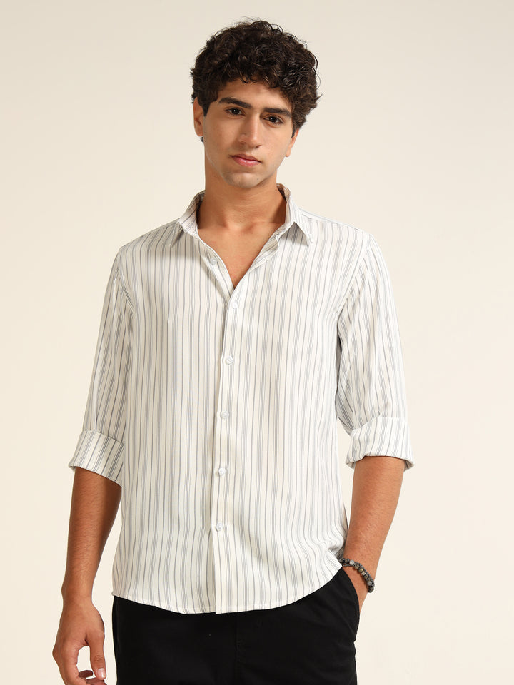 Grey Regular Fit Stripe Shirt