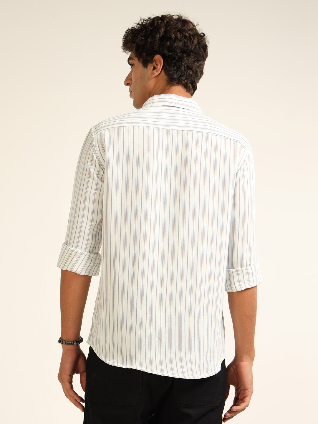 Grey Regular Fit Stripe Shirt