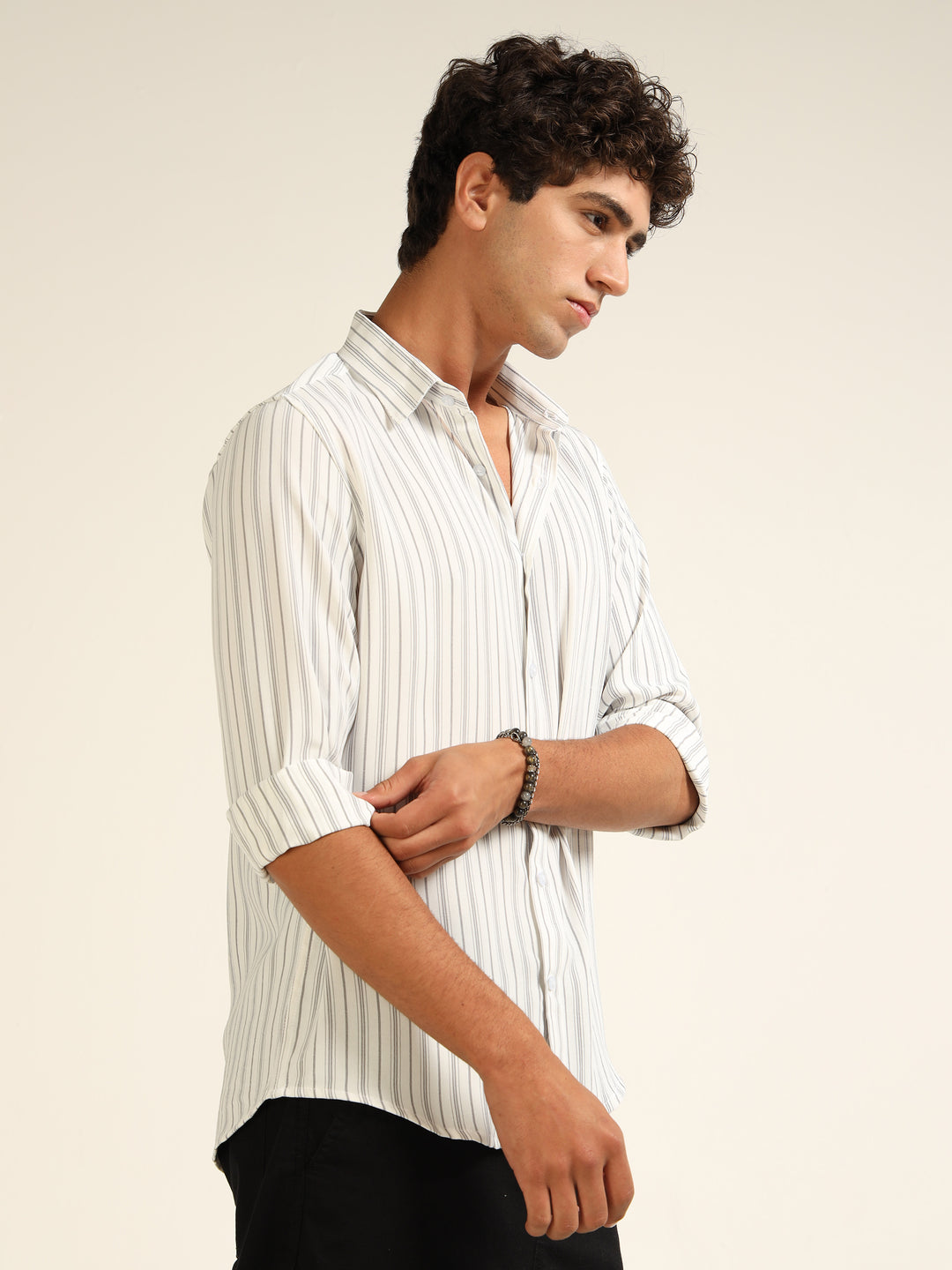 Grey Regular Fit Stripe Shirt