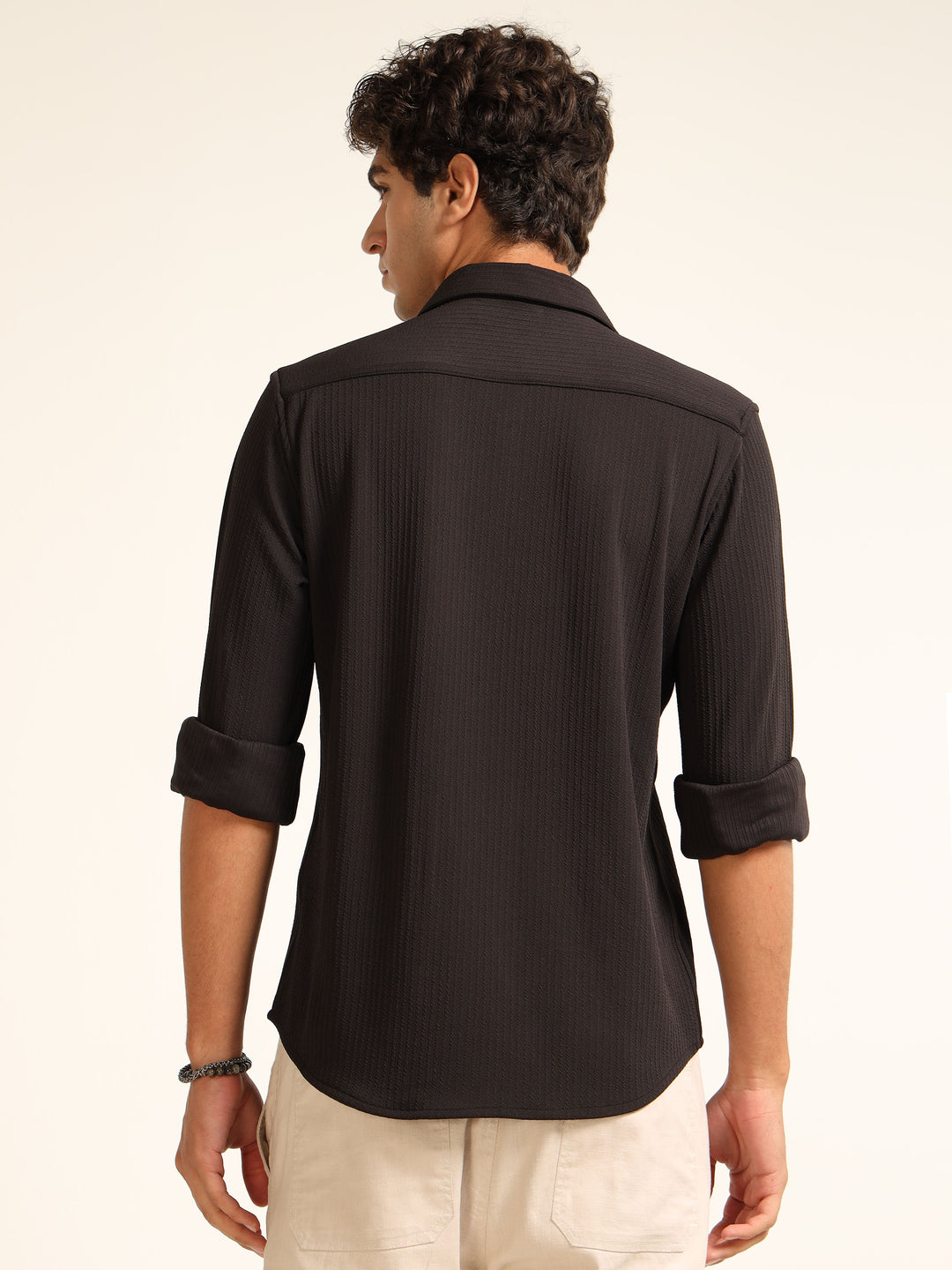Black Regular Fit Textured Shirt Structured Shirt Bushirt