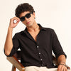 Black Regular Fit Textured Shirt Structured Shirt Bushirt