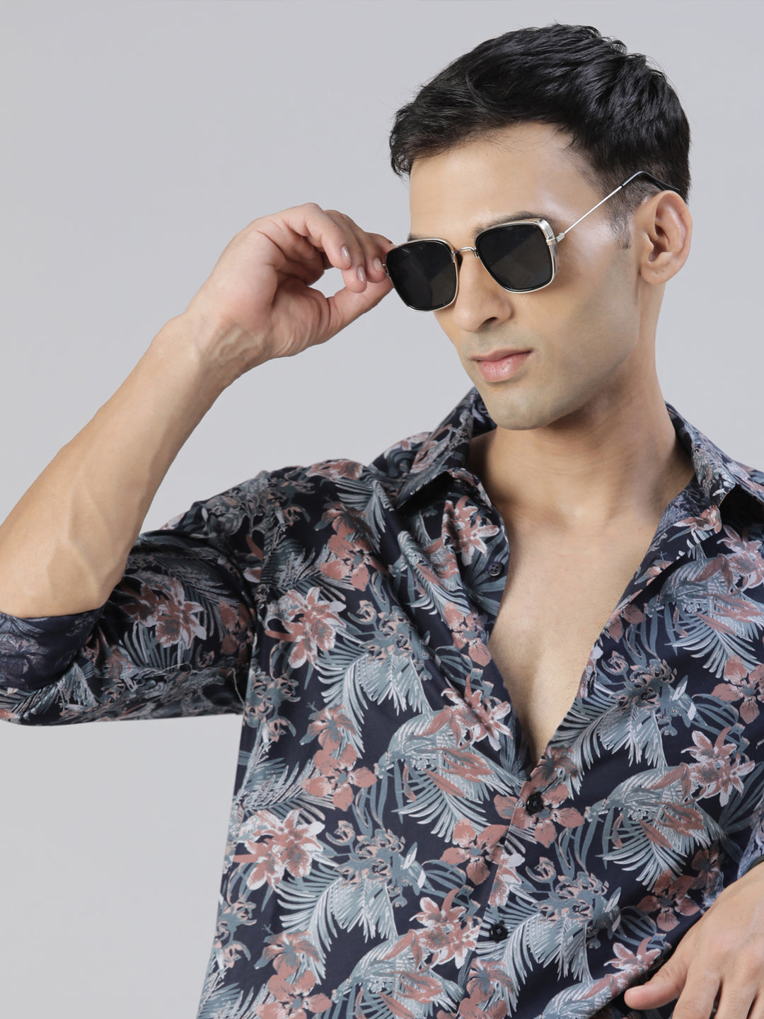 Flax Navy Blue Printed Shirt Printed Shirt Bushirt   