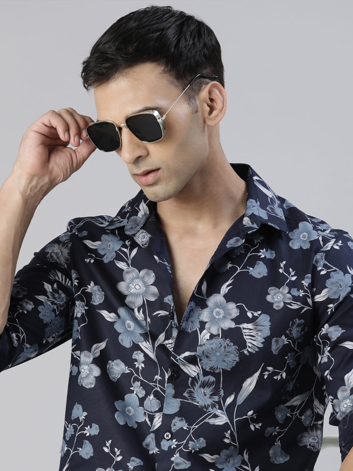 Magnolia Navy Blue Printed Shirt Printed Shirt Bushirt   