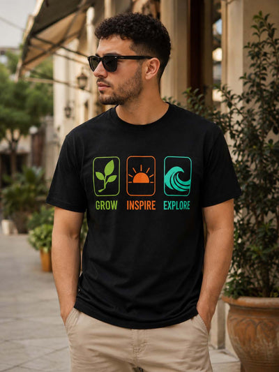 Grow inspire explore Black Classic Fit T-Shirt Graphic T-Shirts Bushirt