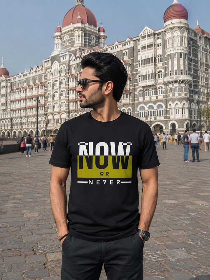 Now Or Never Black Classic Fit T-Shirt Graphic T-Shirts Bushirt
