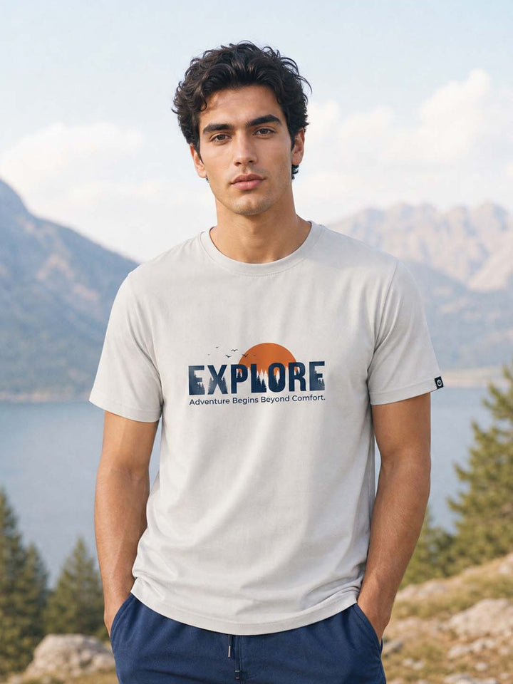 Explore Pastel Grey Classic Fit T-Shirt Graphic T-Shirts Bushirt