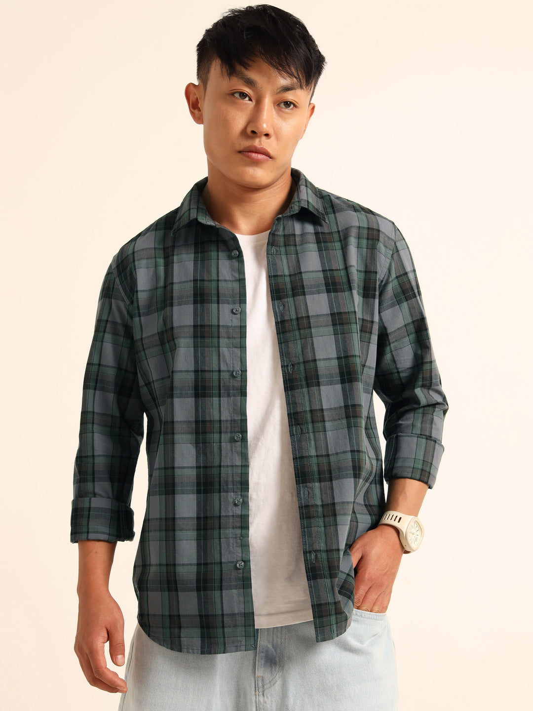 Spruce Blue Regular Fit Check Shirt Checks Shirt Bushirt