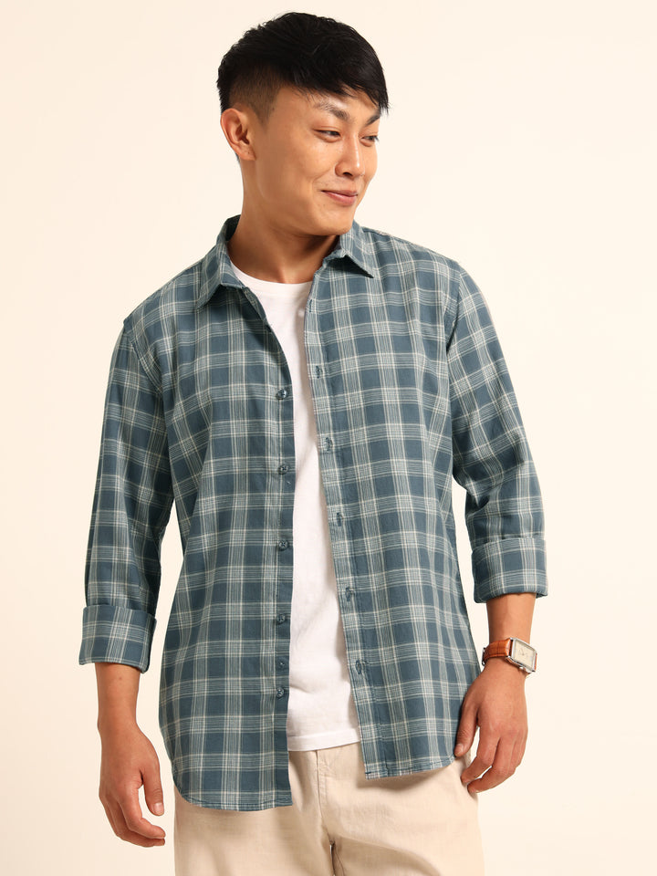 Stone Blue Regular Fit Check Shirt Checks Shirt Bushirt