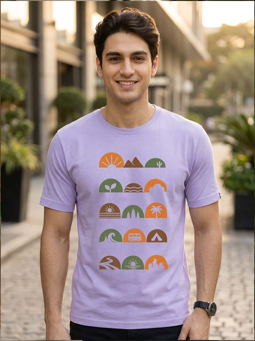 Travel Icons Lilac Classic Fit T-Shirt