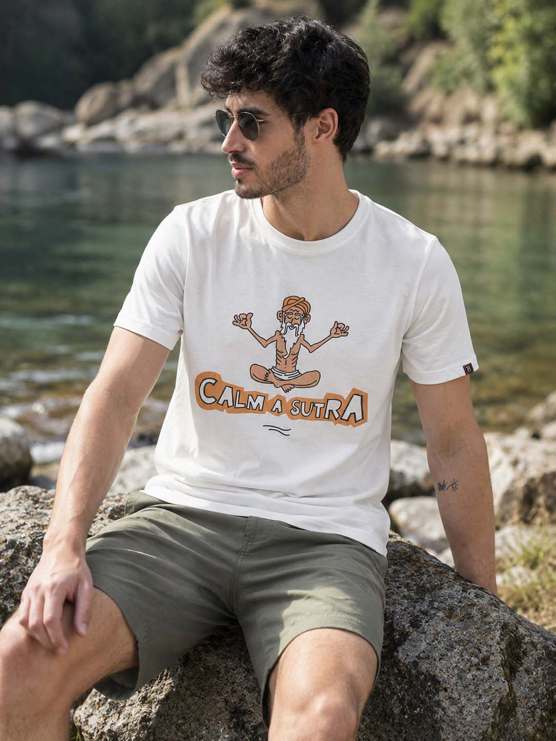 Calm A Sutra White Graphic T-Shirts Bushirt