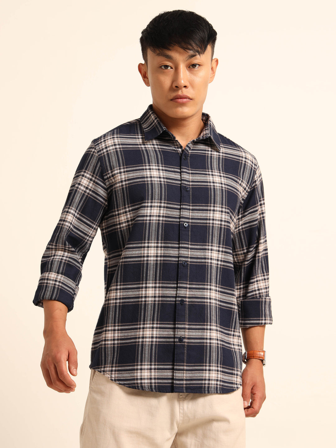 Navy Blue Regular Fit Check Shirt Checks Shirt Bushirt