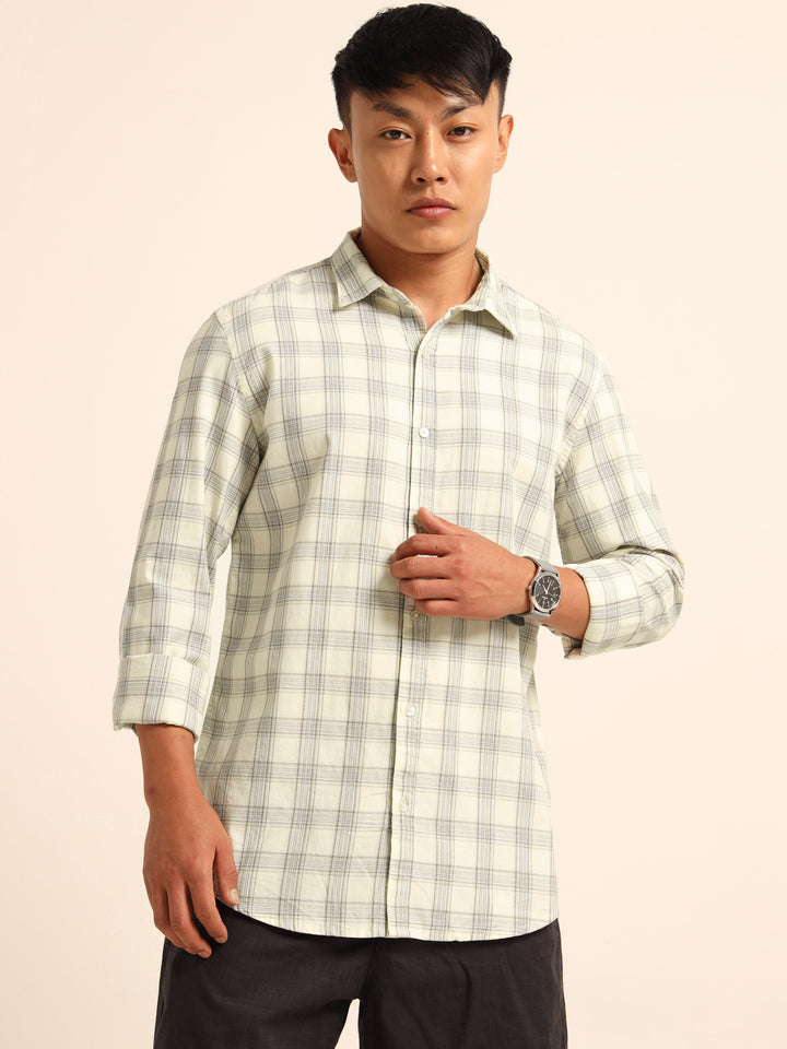 Ivory Regular Fit Check Shirt Checks Shirt Bushirt