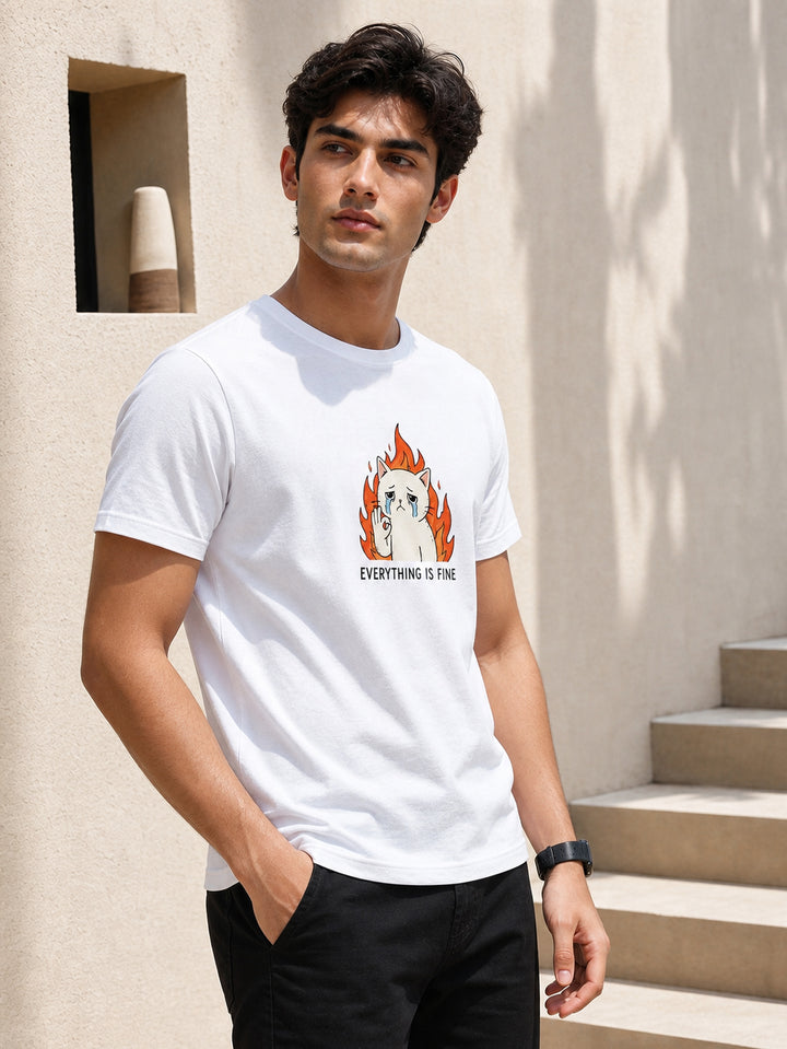 Everything is Fine White Classic Fit T-Shirt Graphic T-Shirts Bushirt