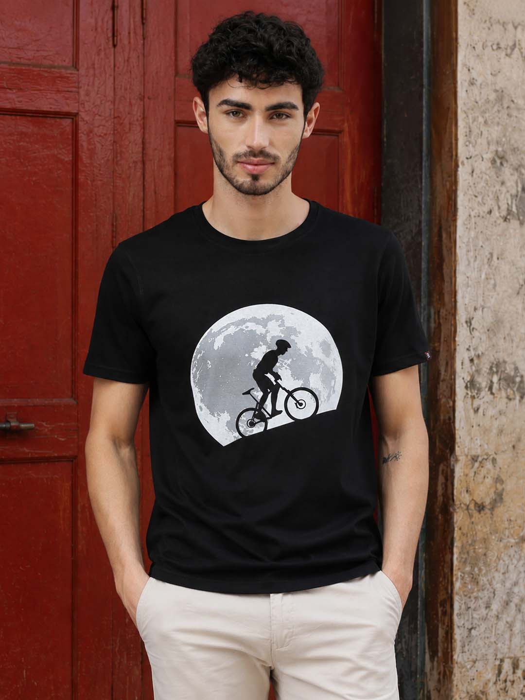 Cycling Moon Black Classic Fit T-Shirt Graphic T-Shirts Bushirt