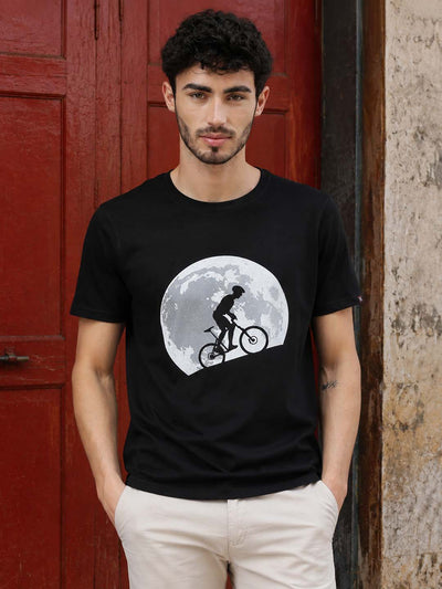 Cycling Moon Black Classic Fit T-Shirt Graphic T-Shirts Bushirt