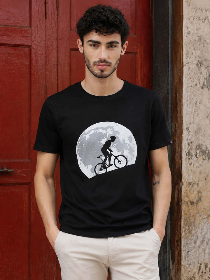 Cycling Moon Black Classic Fit T-Shirt Graphic T-Shirts Bushirt